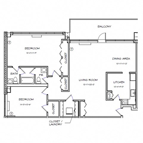 a floor plan of a house with bedrooms and a living room and a dining room